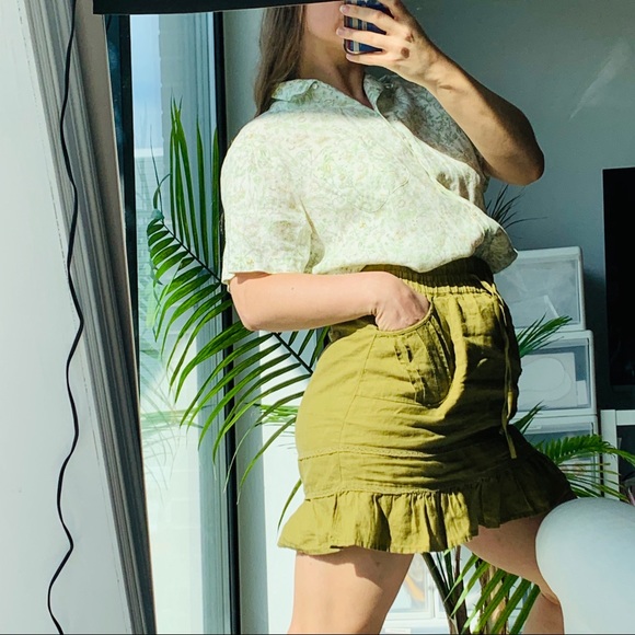 Athleta Linen Military Camo Green Ruffle Skirt - Picture 3 of 5